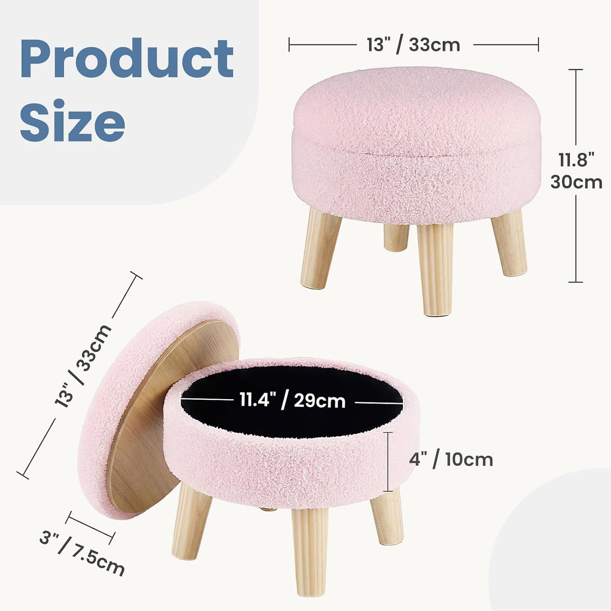 DUMOS Small Storage Ottoman Foot Stool, Round Foot Rest for Living Room