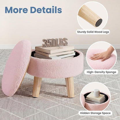 DUMOS Small Storage Ottoman Foot Stool, Round Foot Rest for Living Room