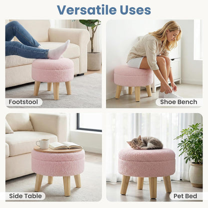 DUMOS Small Storage Ottoman Foot Stool, Round Foot Rest for Living Room