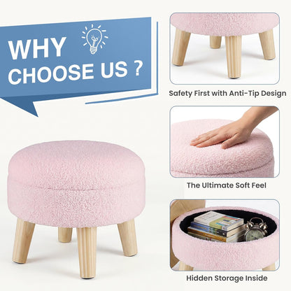 DUMOS Small Storage Ottoman Foot Stool, Round Foot Rest for Living Room
