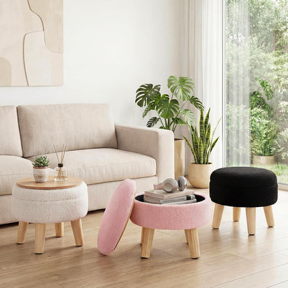DUMOS Small Storage Ottoman Foot Stool, Round Foot Rest for Living Room