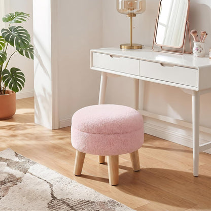 DUMOS Small Storage Ottoman Foot Stool, Round Foot Rest for Living Room