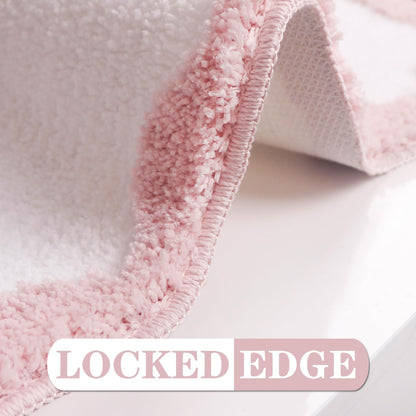Pink Bow Bath Mat for Bathroom 16"x24", Cute Small Bath Rugs with Scalloped Edges, Soft Microfiber, Non-Slip, Aesthetic Coquette Room Decor for Vanity, Shower, Bedroom, Sink Area