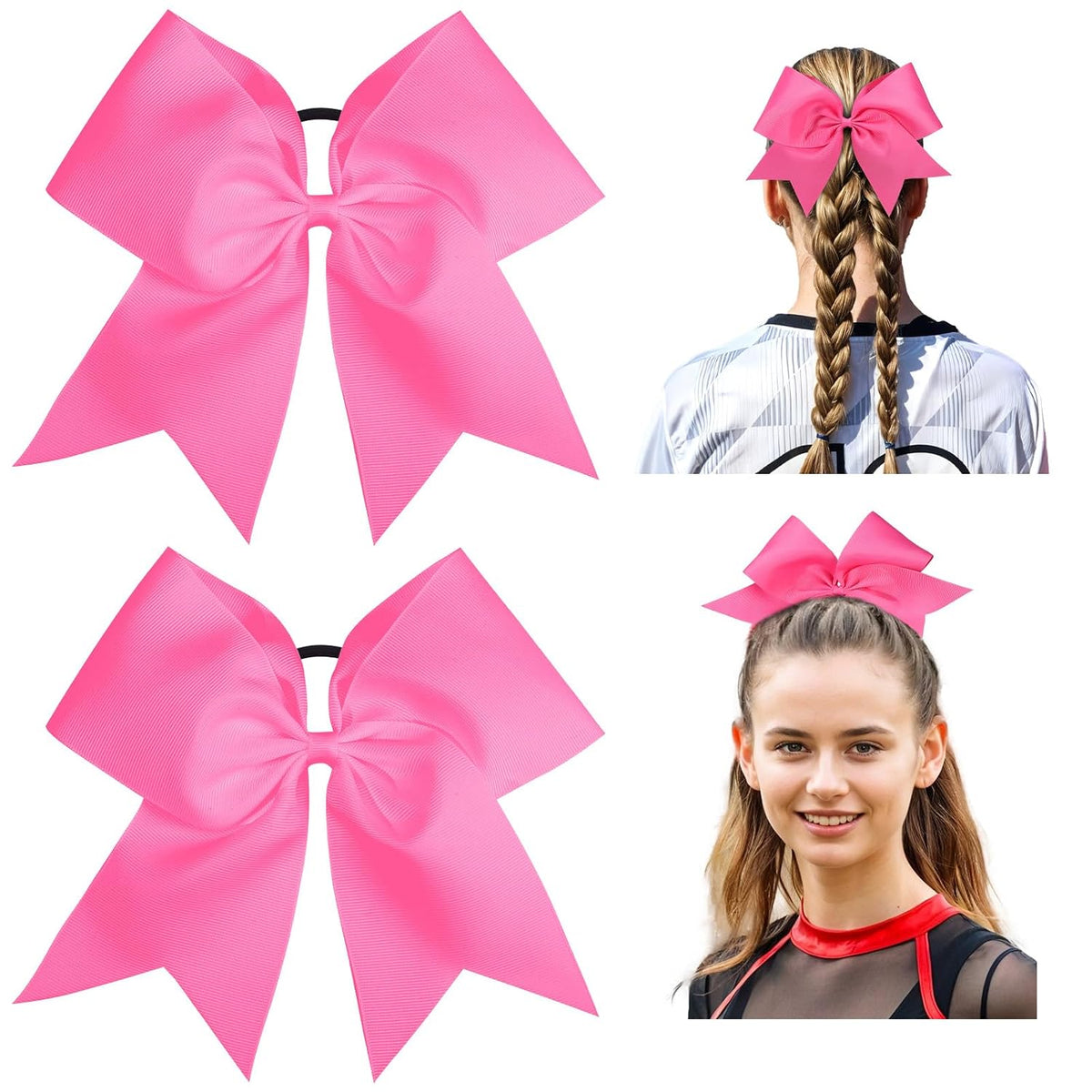 Pink Cheer Bows for Cheerleaders, Cheerleading Hair Bows for Girls