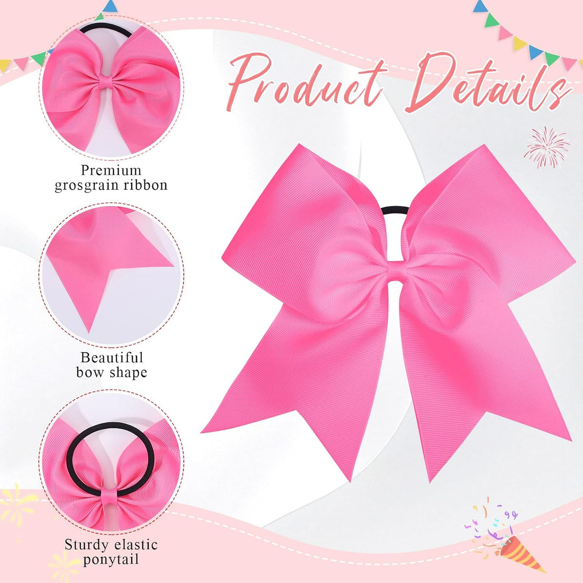 Pink Cheer Bows for Cheerleaders, Cheerleading Hair Bows for Girls