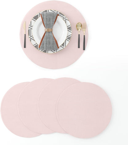 Set of 4 Round Placemat 15 Inch Soft Linen eco-Friendly Fabric Handcrafted Machine Washable Indoor & Outdoor Tablemat Baby Pink