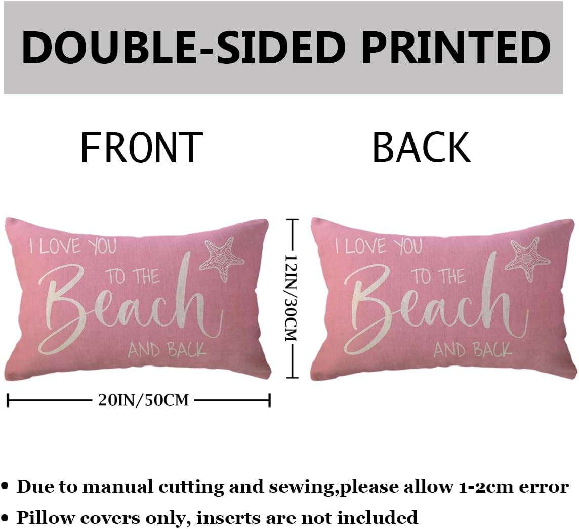 Beach Decorative Lumbar Pillowcase I Love You to The Beach and Back Throw Pillow Cover Summer Holiday Cushion Case 12×20 Inches for Sofa/Couch/Patio (Pink)