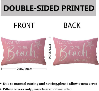 Beach Decorative Lumbar Pillowcase I Love You to The Beach and Back Throw Pillow Cover Summer Holiday Cushion Case 12×20 Inches for Sofa/Couch/Patio (Pink)