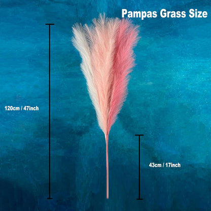 6 Pcs Artificial Pampas Grass Large, 47"/121cm Fake Faux Artificial Pampas Grass Decor Tall Stems Fluffy Pompous Pompass Branch Floor Vase Filler for Home Decor Boho Decor Wedding Mix Pink