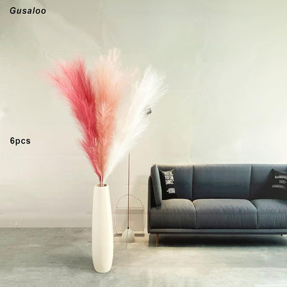 6 Pcs Artificial Pampas Grass Large, 47"/121cm Fake Faux Artificial Pampas Grass Decor Tall Stems Fluffy Pompous Pompass Branch Floor Vase Filler for Home Decor Boho Decor Wedding Mix Pink