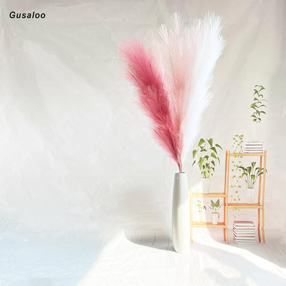 6 Pcs Artificial Pampas Grass Large, 47"/121cm Fake Faux Artificial Pampas Grass Decor Tall Stems Fluffy Pompous Pompass Branch Floor Vase Filler for Home Decor Boho Decor Wedding Mix Pink
