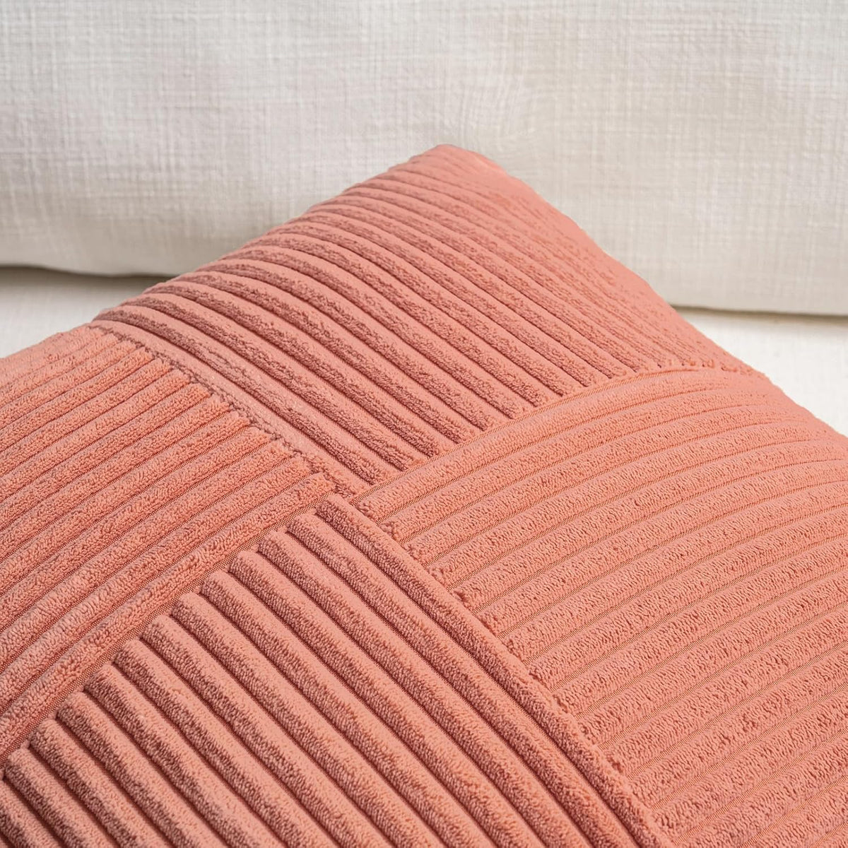 2 Packs Coral Lumbar Decorative Throw Pillow Covers 12x20 Inch for Living Room Couch, Rustic Farmhouse Boho Home Decor, Soft Striped Corduroy Rectangle Accent Peach Cushion Case 30x50 cm