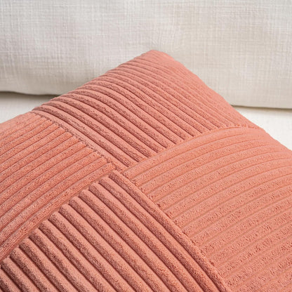 2 Packs Coral Lumbar Decorative Throw Pillow Covers 12x20 Inch for Living Room Couch, Rustic Farmhouse Boho Home Decor, Soft Striped Corduroy Rectangle Accent Peach Cushion Case 30x50 cm