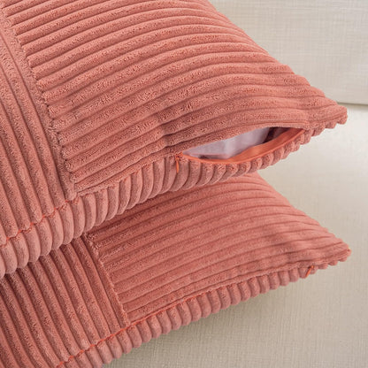 2 Packs Coral Lumbar Decorative Throw Pillow Covers 12x20 Inch for Living Room Couch, Rustic Farmhouse Boho Home Decor, Soft Striped Corduroy Rectangle Accent Peach Cushion Case 30x50 cm