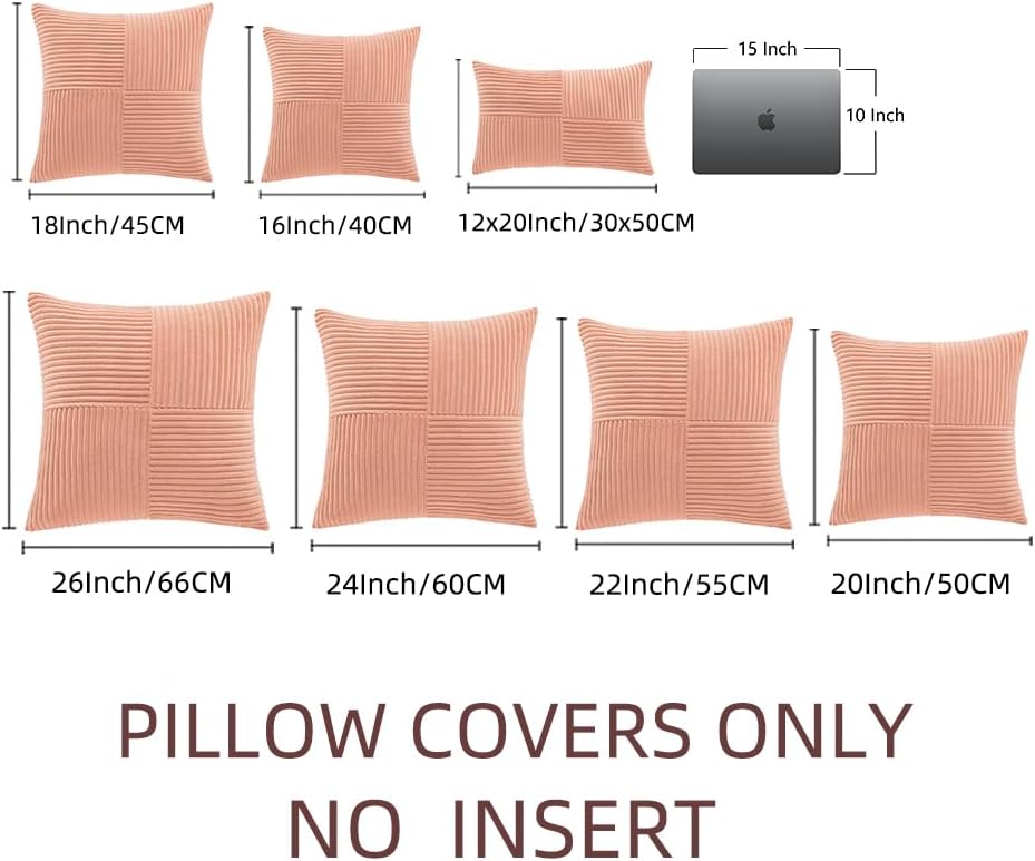2 Packs Coral Lumbar Decorative Throw Pillow Covers 12x20 Inch for Living Room Couch, Rustic Farmhouse Boho Home Decor, Soft Striped Corduroy Rectangle Accent Peach Cushion Case 30x50 cm