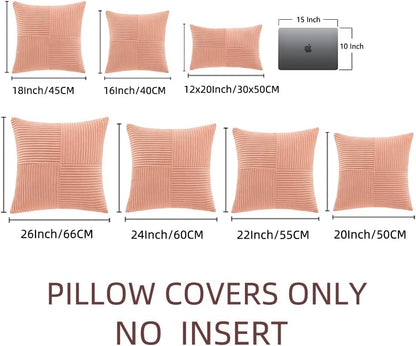 2 Packs Coral Lumbar Decorative Throw Pillow Covers 12x20 Inch for Living Room Couch, Rustic Farmhouse Boho Home Decor, Soft Striped Corduroy Rectangle Accent Peach Cushion Case 30x50 cm