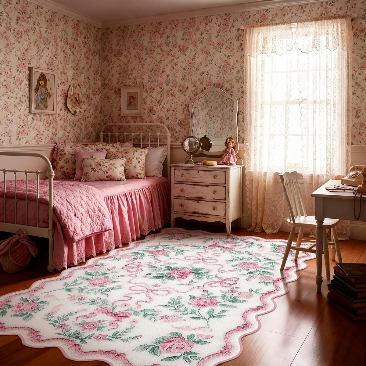 Boho Area Rugs Cute Sweet Throw Rugs, Vintage Bow