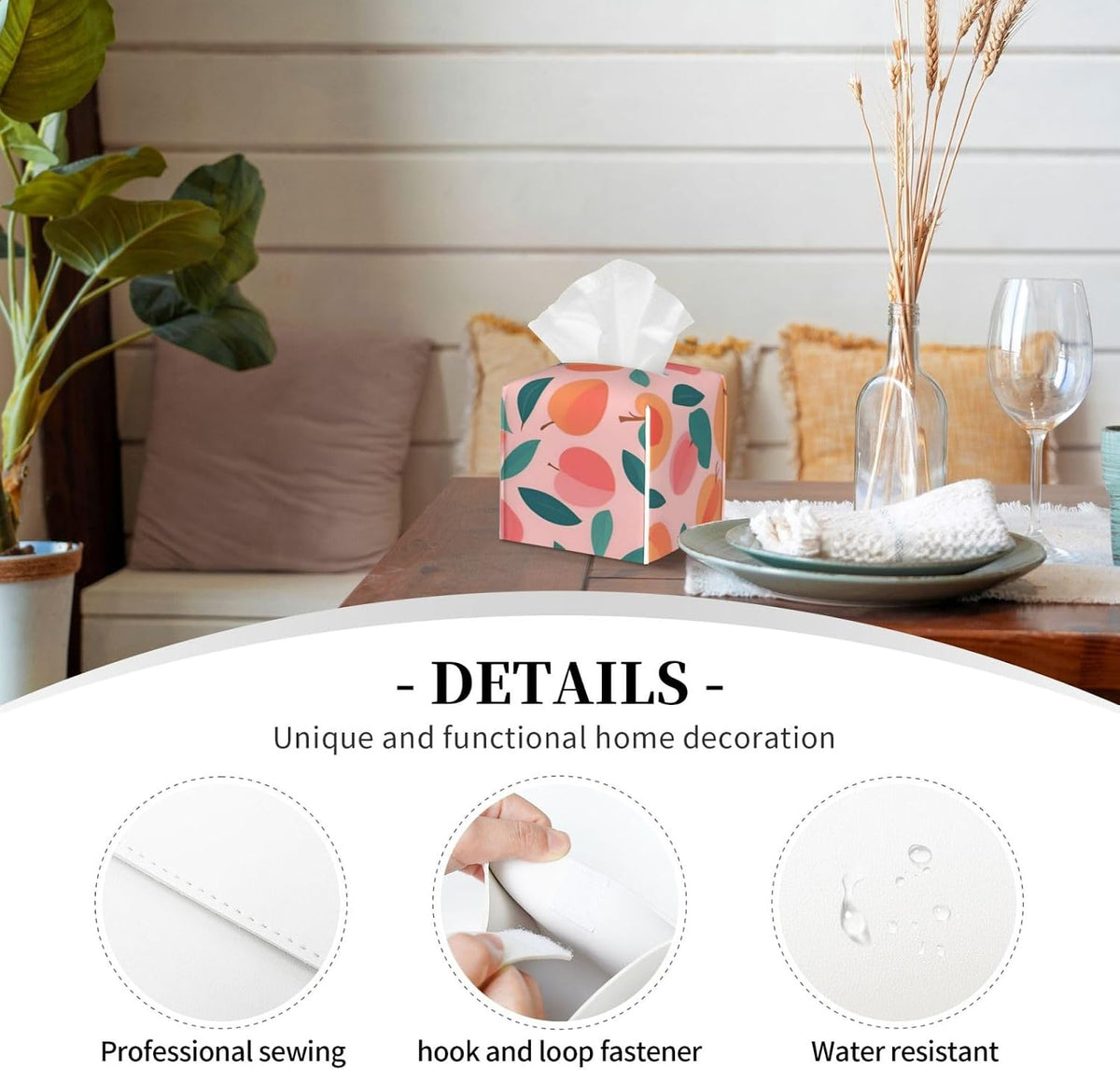 Pink Peach Pattern Seamless Pattern Print Square Tissue Box Cover for Living Room Bedroom Office Daily Decor Organizer Holder