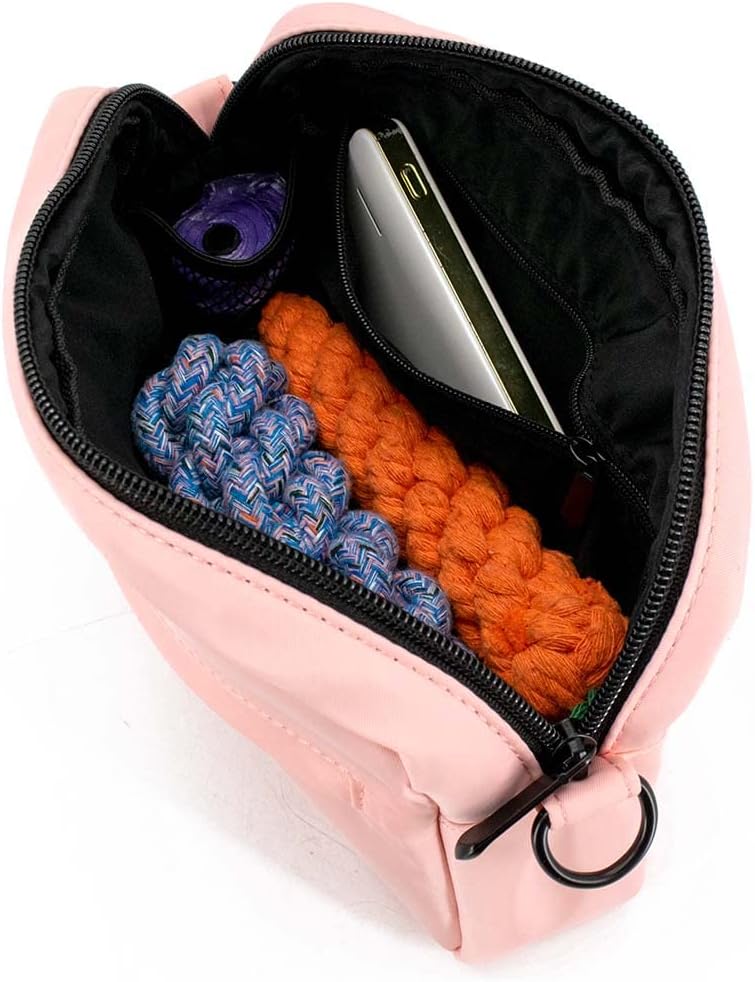 Dog Treat Pouch with Removable Small Pet Training Treat Pouches, Built-in Poop Bag Dispenser, Adjustable Shoulder Strap Cross Body Dog Walking Bag (Pink)