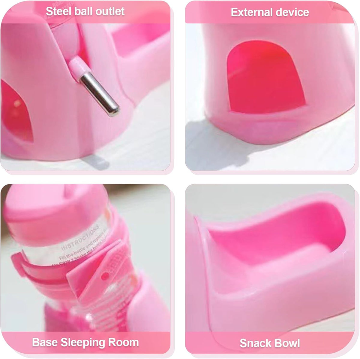 3 in 1 Pet Automatic Water Dispenser PP Water Bottle No Drip Small Pet Water Bottle for Dwarf Hamster Mouse Rat Hedgehog (Pink)