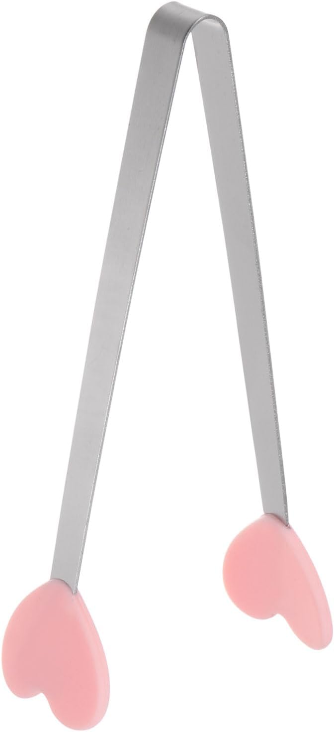 Mini Food Tongs 5.3" Heart Shape Stainless Steel with Silicon Tips Small Cooking Tongs Kitchen Food Tongs Serving Tongs for Cooking Grilling BBQ Barbecue Kitchen, Pink