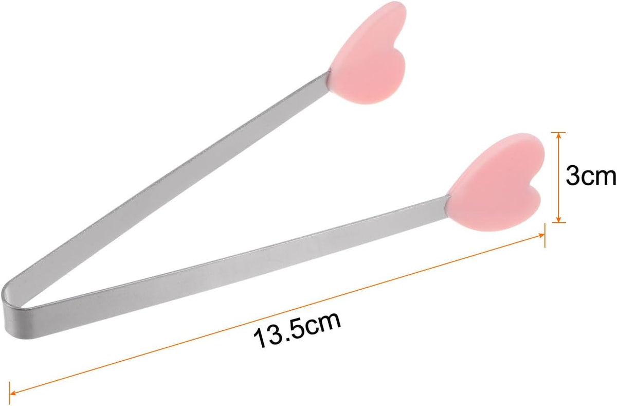 Mini Food Tongs 5.3" Heart Shape Stainless Steel with Silicon Tips Small Cooking Tongs Kitchen Food Tongs Serving Tongs for Cooking Grilling BBQ Barbecue Kitchen, Pink