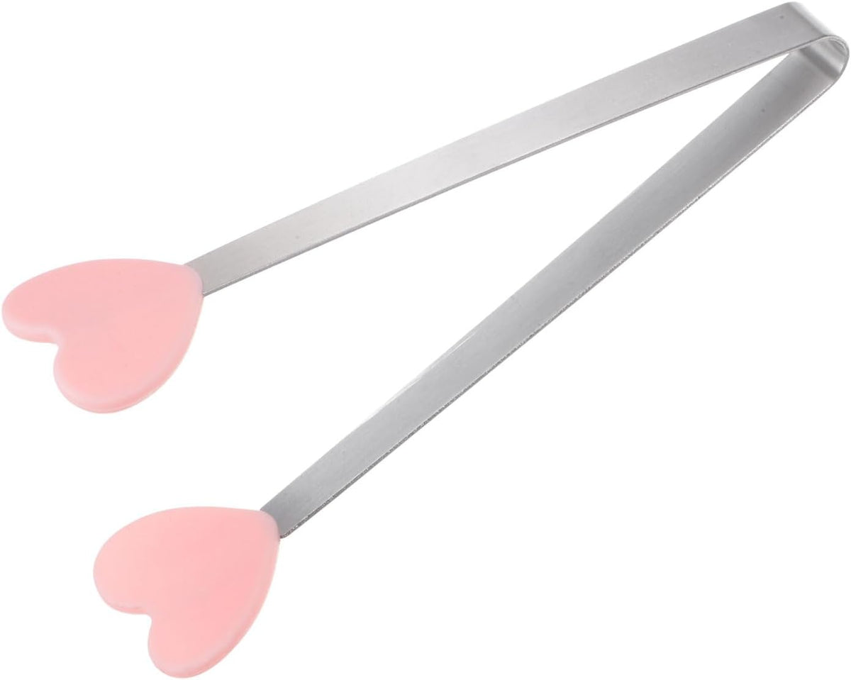 Mini Food Tongs 5.3" Heart Shape Stainless Steel with Silicon Tips Small Cooking Tongs Kitchen Food Tongs Serving Tongs for Cooking Grilling BBQ Barbecue Kitchen, Pink