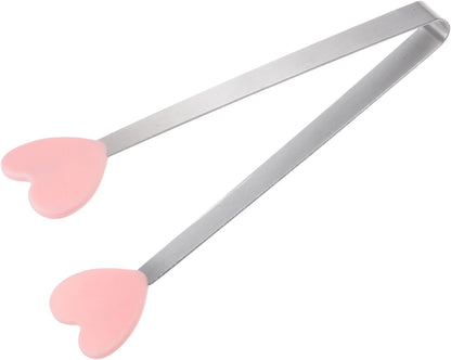Mini Food Tongs 5.3" Heart Shape Stainless Steel with Silicon Tips Small Cooking Tongs Kitchen Food Tongs Serving Tongs for Cooking Grilling BBQ Barbecue Kitchen, Pink