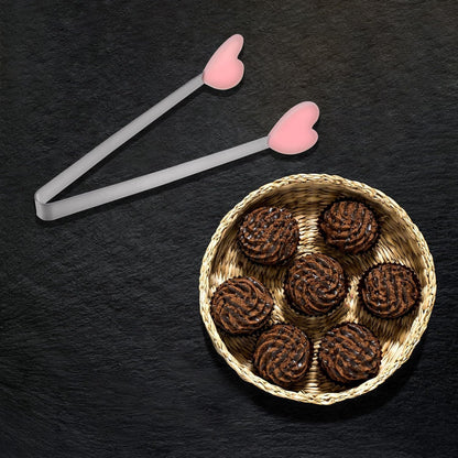 Mini Food Tongs 5.3" Heart Shape Stainless Steel with Silicon Tips Small Cooking Tongs Kitchen Food Tongs Serving Tongs for Cooking Grilling BBQ Barbecue Kitchen, Pink