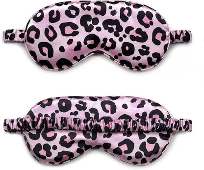 2 Pack Sleep Mask,Silk Eye Mask for Night Sleeping Office Travel, Blindfold with Adjustable Strap for Men Women (Pink Leopard)