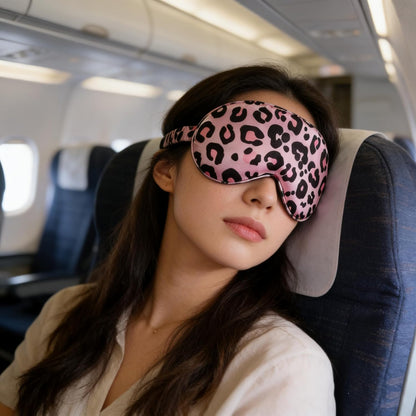 2 Pack Sleep Mask,Silk Eye Mask for Night Sleeping Office Travel, Blindfold with Adjustable Strap for Men Women (Pink Leopard)