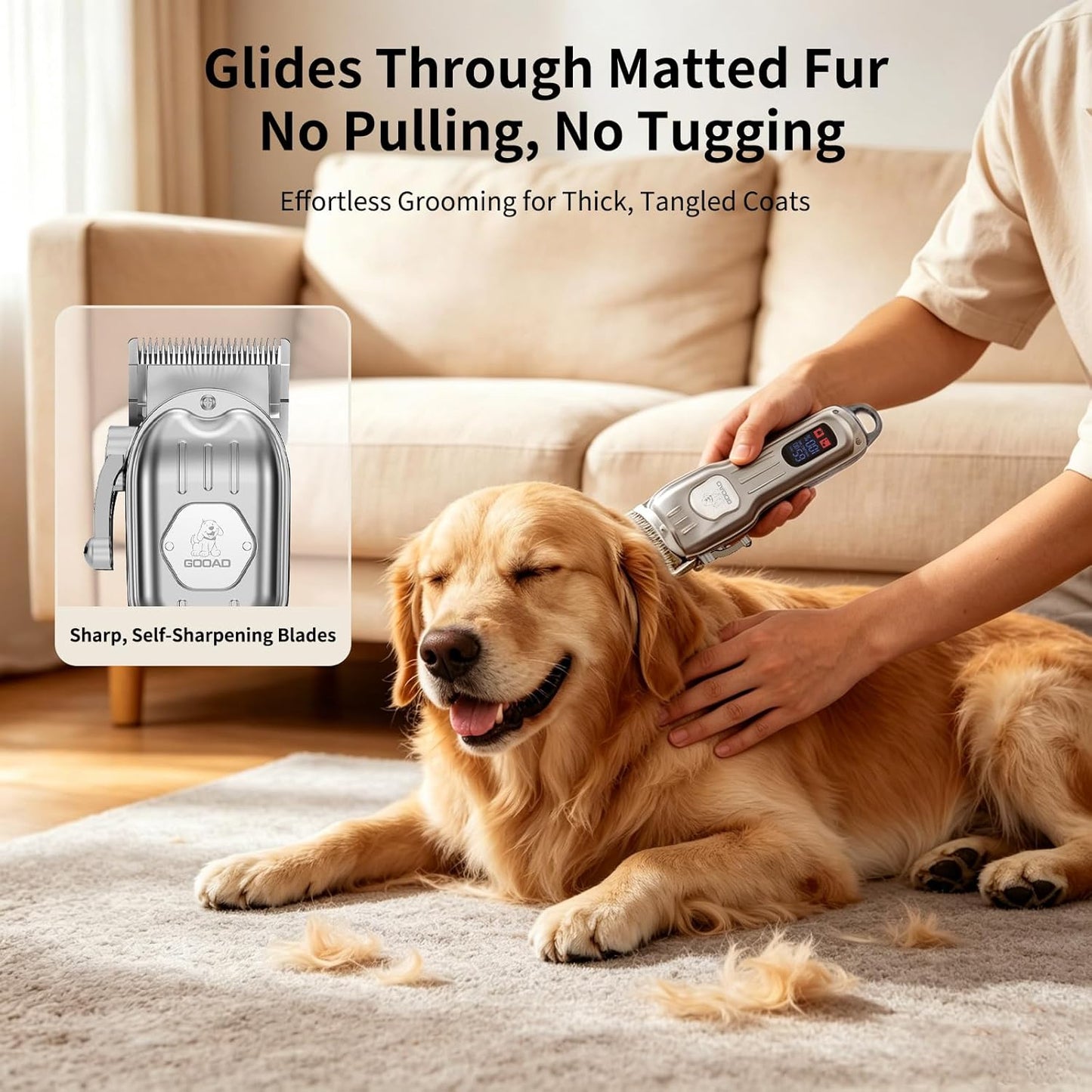 Dog Grooming Kit for Heavy Thick Hair&Coats,Low Noise Dog Hair Trimmer,Rechargeable Cordless Pet Shaver with Stainless Steel Blade, Dog Clippers for Grooming for Small Large Dogs Pets (Sliver)