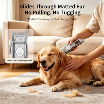 Dog Grooming Kit for Heavy Thick Hair&Coats,Low Noise Dog Hair Trimmer,Rechargeable Cordless Pet Shaver with Stainless Steel Blade, Dog Clippers for Grooming for Small Large Dogs Pets (Sliver)
