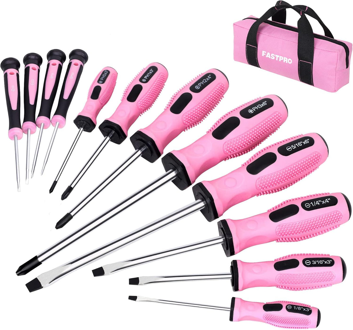 12-Piece Pink Magnetic Screwdrivers Set with Storage Bag