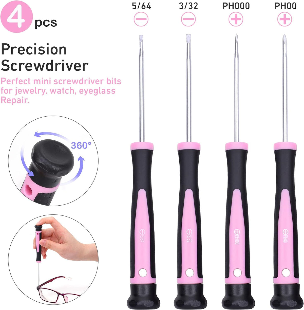 12-Piece Pink Magnetic Screwdrivers Set with Storage Bag
