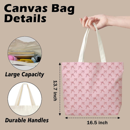 Pink Bow Canvas Tote Bag