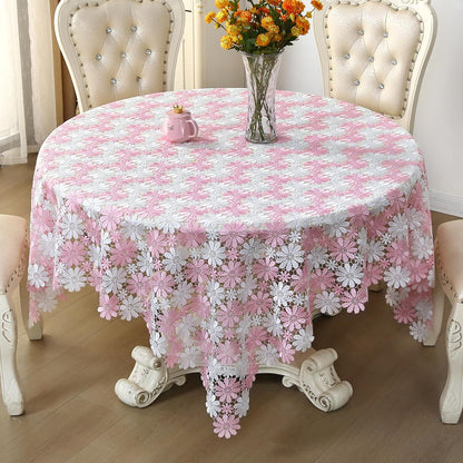 Pink Crochet Tablecloth Farmhouse Lace Table Cloth Retro Picnic Table Cover