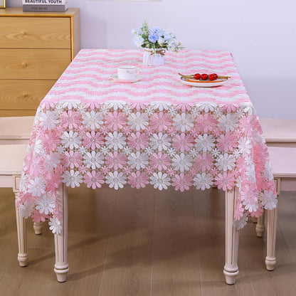 Pink Crochet Tablecloth Farmhouse Lace Table Cloth Retro Picnic Table Cover