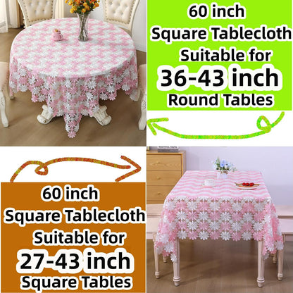 Pink Crochet Tablecloth Farmhouse Lace Table Cloth Retro Picnic Table Cover