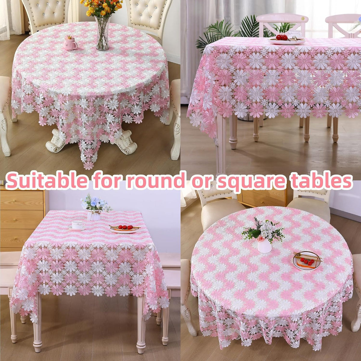 Pink Crochet Tablecloth Farmhouse Lace Table Cloth Retro Picnic Table Cover