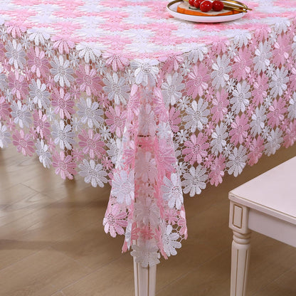 Pink Crochet Tablecloth Farmhouse Lace Table Cloth Retro Picnic Table Cover