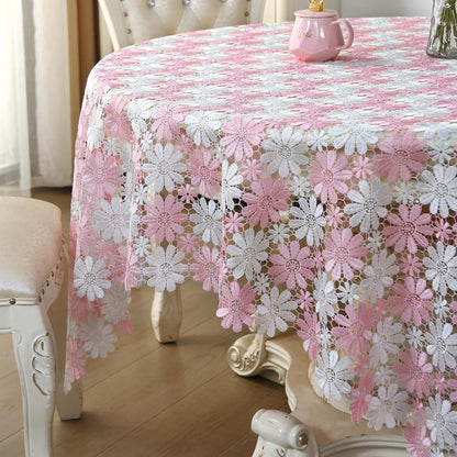 Pink Crochet Tablecloth Farmhouse Lace Table Cloth Retro Picnic Table Cover