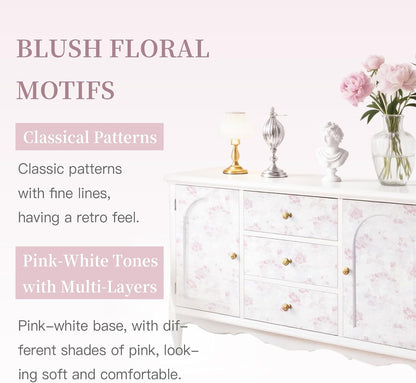 Dimoon 78.7"x17.3" Pink Wallpaper Floral Contact Paper Peel and Stick Wallpaper White Vintage French Country Renter Friendly Bathroom Boho Flower Removable Wall Paper Kitchen Self Adhesive Vinyl Roll