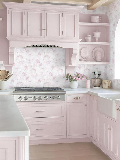 Dimoon 78.7"x17.3" Pink Wallpaper Floral Contact Paper Peel and Stick Wallpaper White Vintage French Country Renter Friendly Bathroom Boho Flower Removable Wall Paper Kitchen Self Adhesive Vinyl Roll