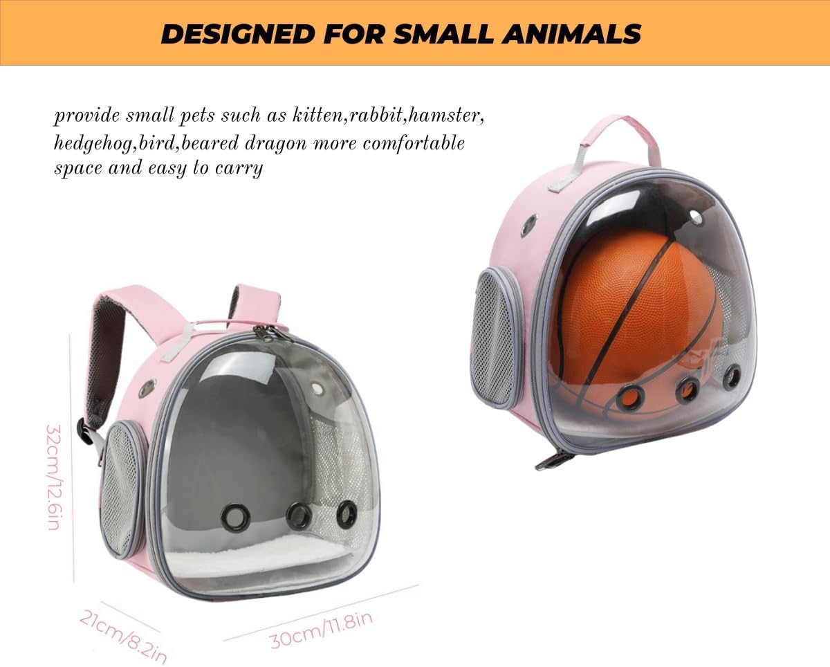 Small Animal Carrier Guinea Pig Backpack,Transparent, Breathable Backpack Carrier for Hedgehogs, Rabbits, Birds, Squirrels, Hamsters, Lizards Comfortable, Portable Travel Bag for Small Pets (Pink)