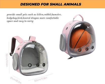 Small Animal Carrier Guinea Pig Backpack,Transparent, Breathable Backpack Carrier for Hedgehogs, Rabbits, Birds, Squirrels, Hamsters, Lizards Comfortable, Portable Travel Bag for Small Pets (Pink)