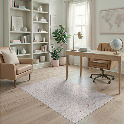 4'x6' Washable Modern Geometric Area Rug, Peach Flatwoven Floor Mat for Home Office, Gaming Room, Under Desk, Non-Slip Chair-Friendly Carpet | Ref:2163920