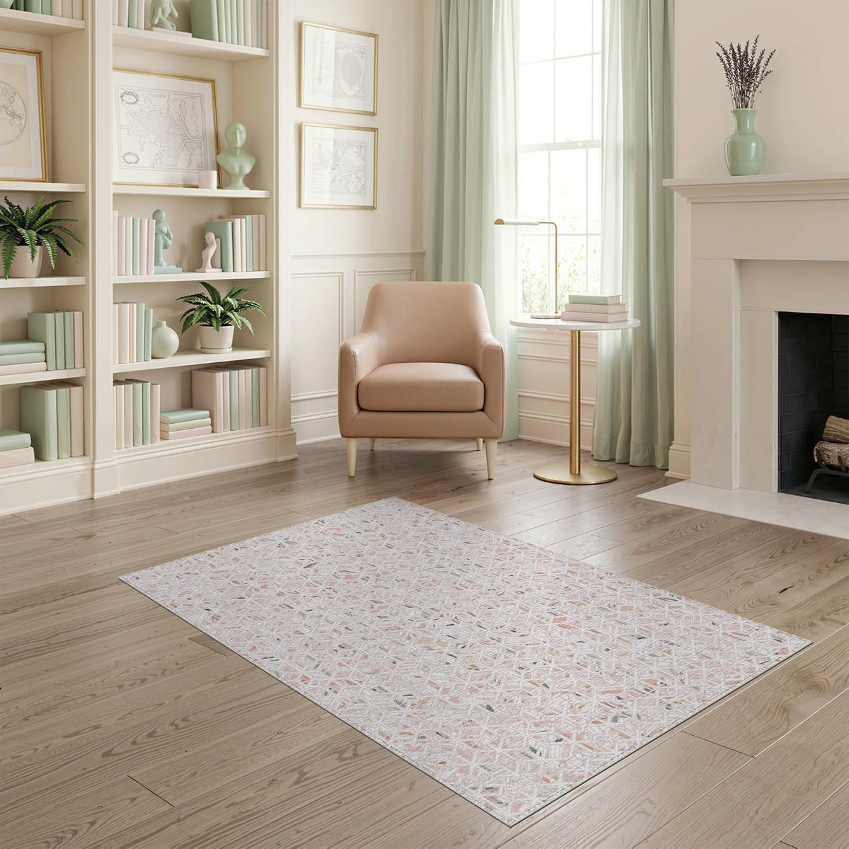 4'x6' Washable Modern Geometric Area Rug, Peach Flatwoven Floor Mat for Home Office, Gaming Room, Under Desk, Non-Slip Chair-Friendly Carpet | Ref:2163920