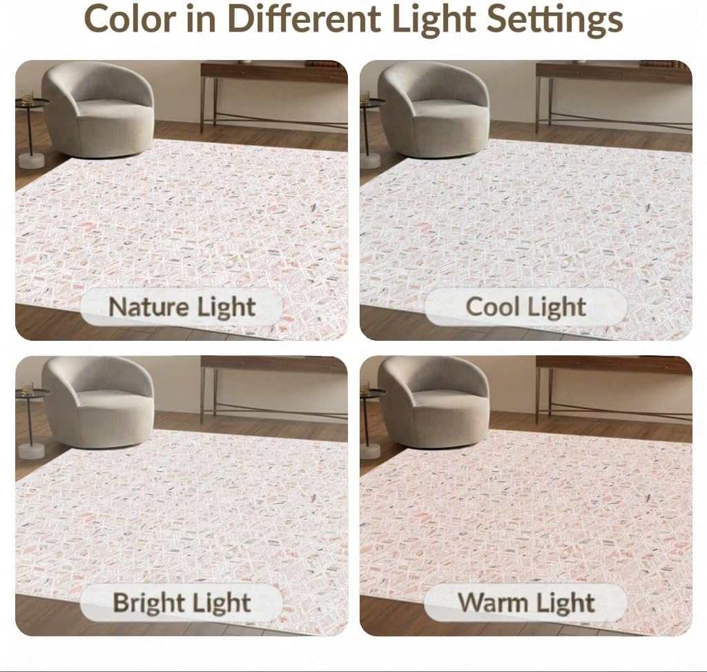 4'x6' Washable Modern Geometric Area Rug, Peach Flatwoven Floor Mat for Home Office, Gaming Room, Under Desk, Non-Slip Chair-Friendly Carpet | Ref:2163920