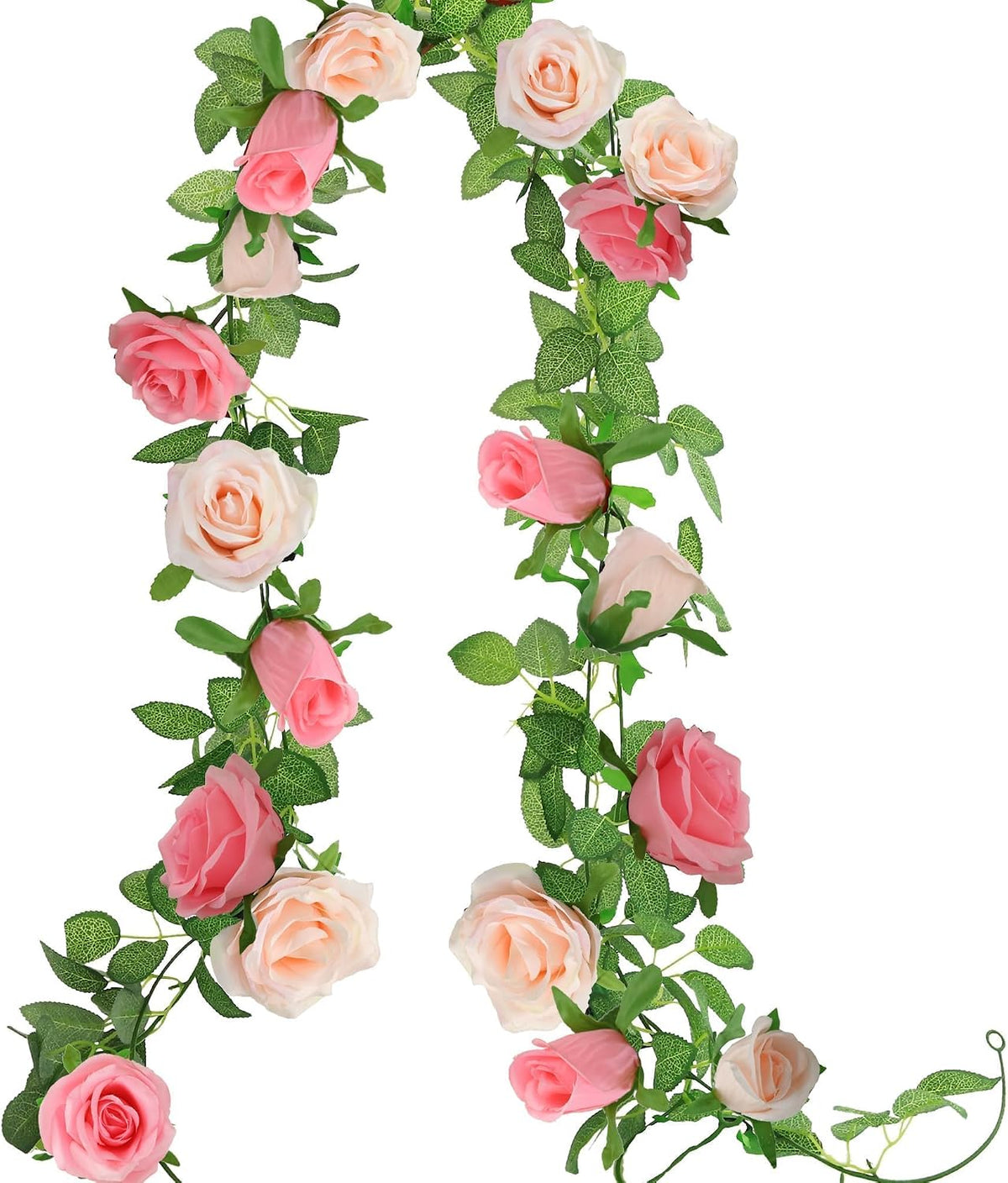 2Pack 6.5FT Mixed Pink Artificial Rose Garland Fake Rose Vines
